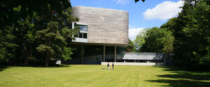 looking at the Glucksman building from the lower grounds